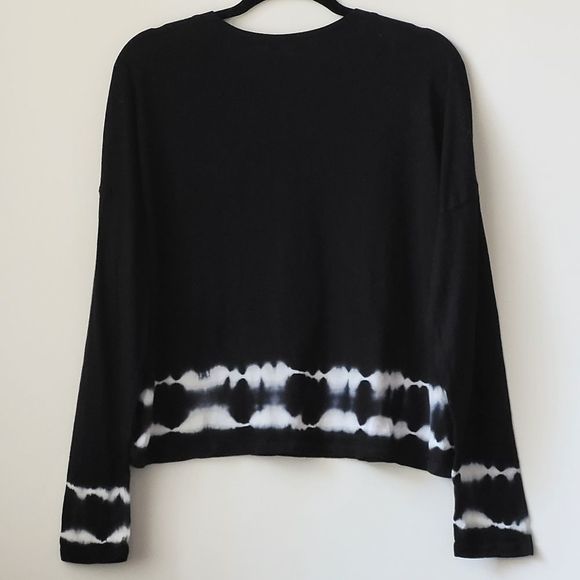 WILD FABLE Boho Tie Dye Long Sleeve Boxy Crop Top Tee Shirt Size M Black White - Picture 8 of 10